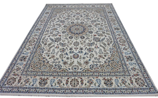 Traditional Ivory NAIN 9x12 Hand Knotted Area Rug from India