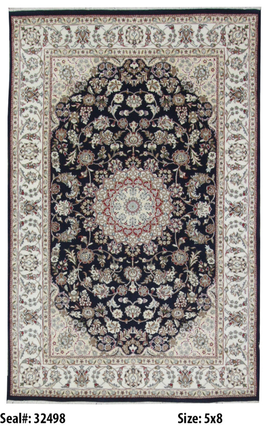 Traditional Ivory NAIN 5x8 Hand Knotted Area Rug from India