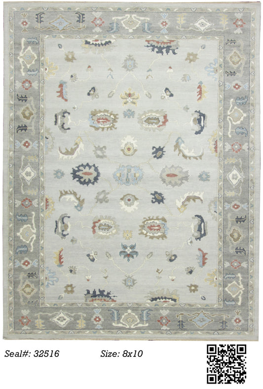 Traditional Silver AT-177 8x10 Hand Knotted Area Rug from India