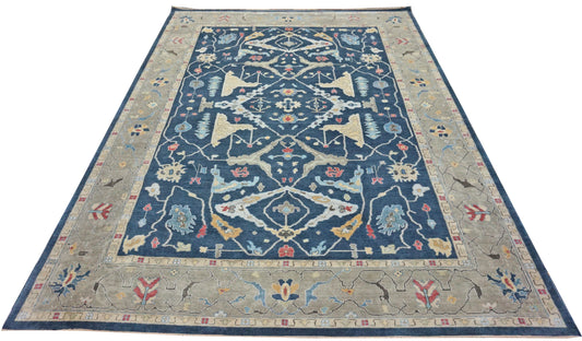 Modern Navy AT-153 10x14 Flat Weave Area Rug from Afghanistan