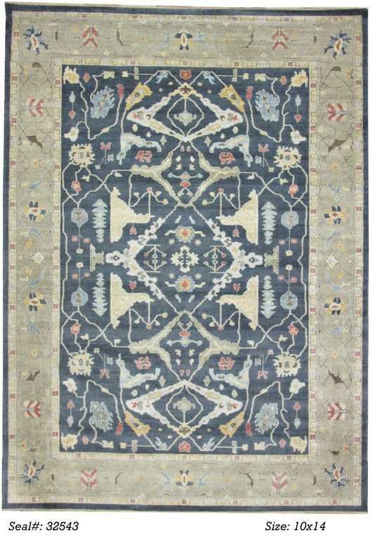 Modern Navy AT-153 10x14 Flat Weave Area Rug from Afghanistan