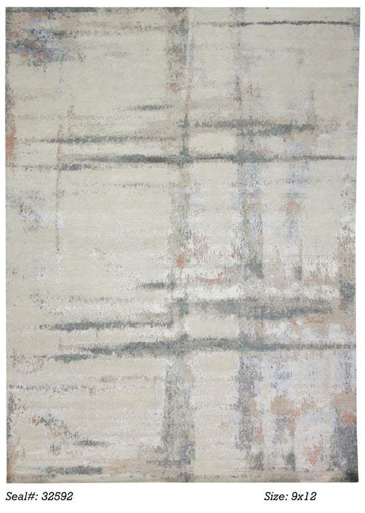 Modern Silver AV-09 9x12 Hand Knotted Area Rug from India