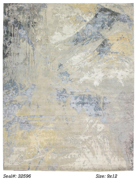 Modern Silver RN-1WH 9x12 Hand Knotted Area Rug from India