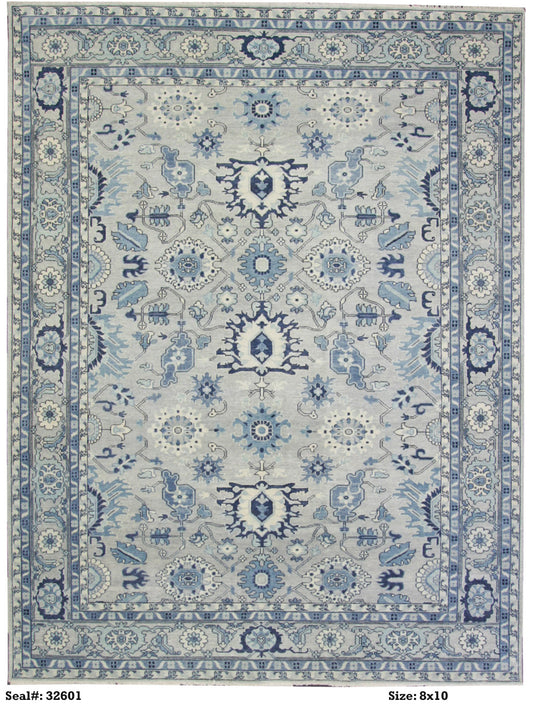 Traditional L.Blue AJ2 8x10 Hand Knotted Area Rug from India