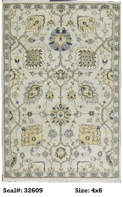 Traditional Ivory 3714 4x6 Hand Knotted Area Rug from India