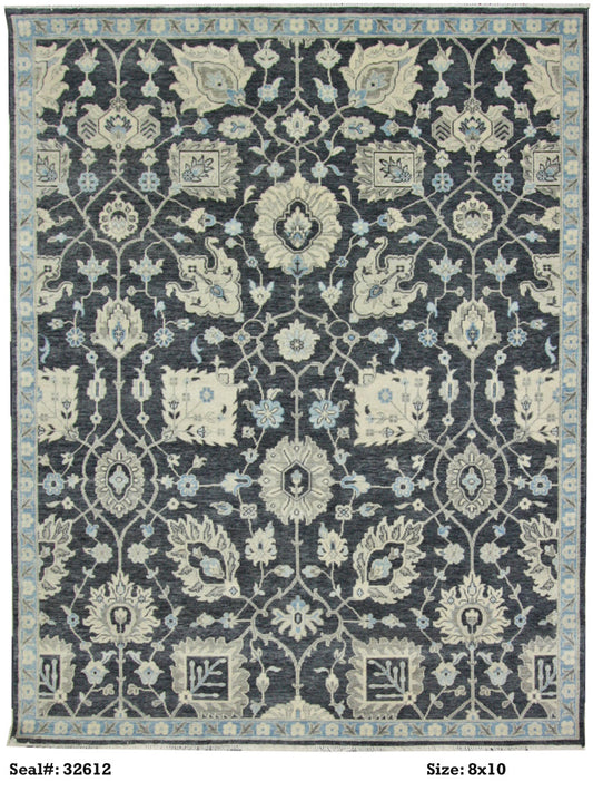 Traditional Black 3714 8x10 Hand Knotted Area Rug from India