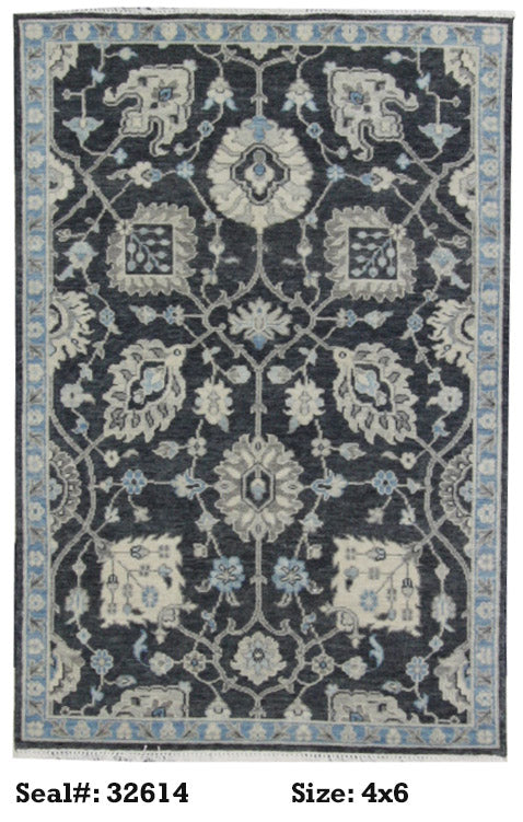 Traditional Black 3714 4x6 Hand Knotted Area Rug from India