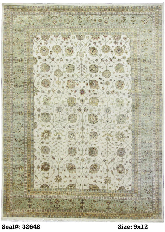 Traditional Ivory KASHAN 8x11 Hand Knotted Area Rug from India