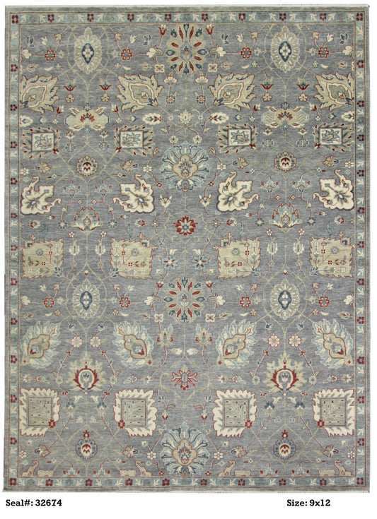 Traditional Grey 3714 9x12 Hand Knotted Area Rug from India