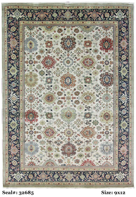 Traditional Ivory MAHAL 9x12 Hand Knotted Area Rug from India
