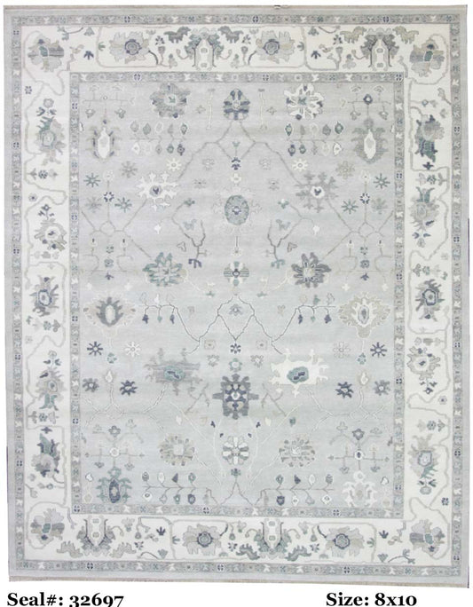 Traditional Silver AT-125 GREEN 8x10 Hand Knotted Area Rug from India