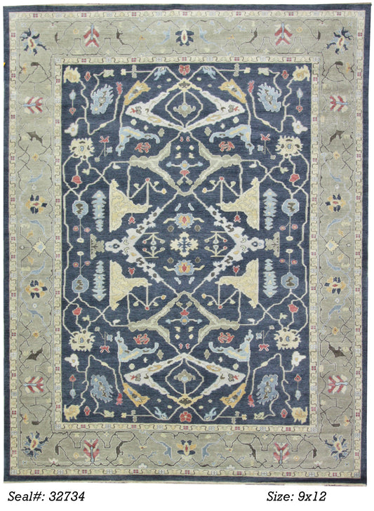Traditional Navy AT-153 9x12 Hand Knotted Area Rug from India