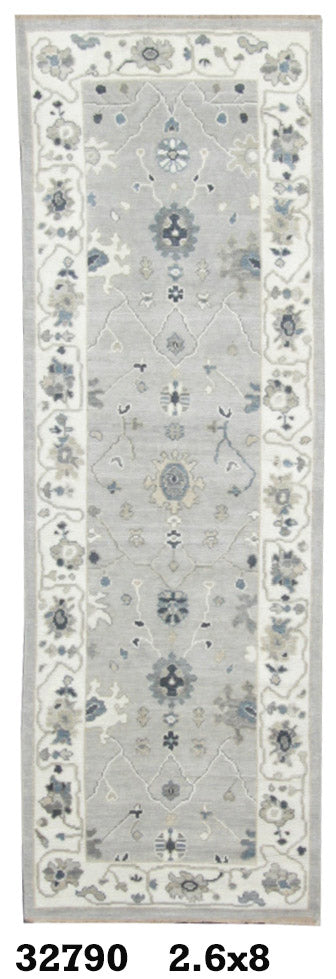 Traditional Silver AT-125 8ft Runner Hand Knotted Area Rug from India