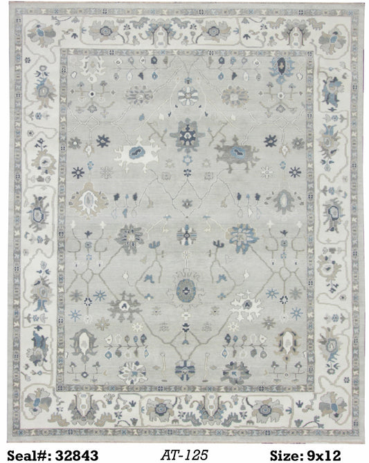 Traditional Silver AT-125 9x12 Hand Knotted Area Rug from India