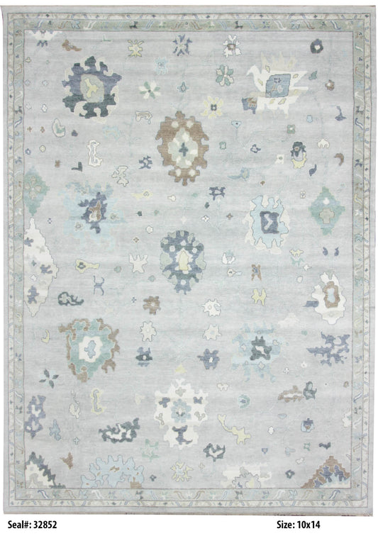 Traditional Grey AT-161 10x14 Hand Knotted Area Rug from India