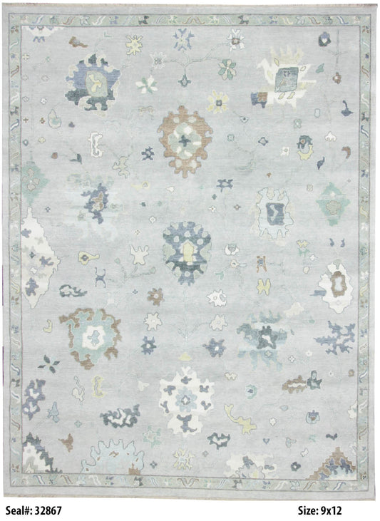Traditional Grey AT-161 9x12 Hand Knotted Area Rug from India