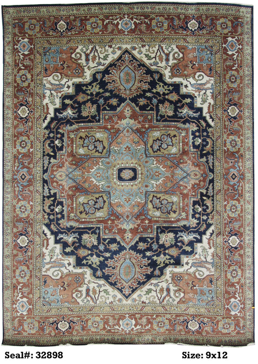 Traditional Navy HERIZ 9x12 Hand Knotted Area Rug from India