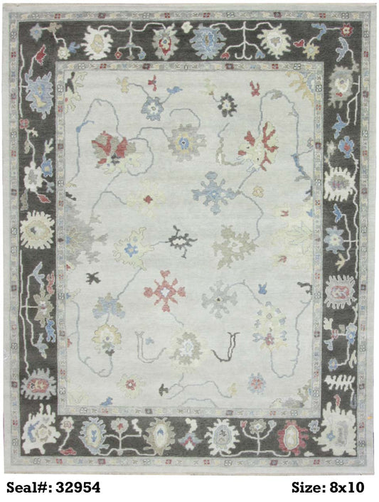 Modern Silver AT-165 8x10 Flat Weave Area Rug from Afghanistan
