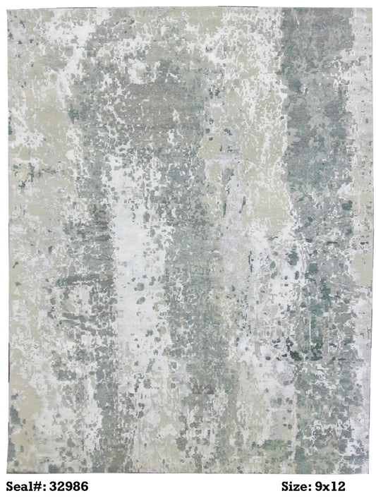 Modern Silver RN-141WH 9x12 Hand Knotted Area Rug from India