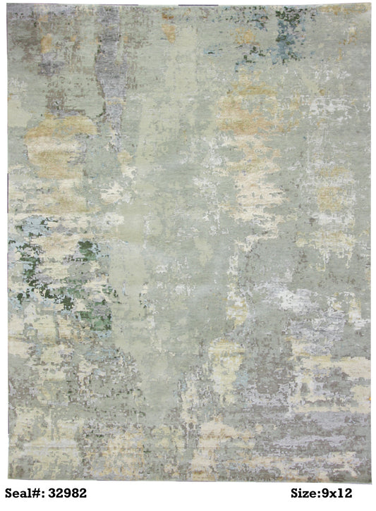 Modern Grey AE-01WH 9x12 Hand Knotted Area Rug from India
