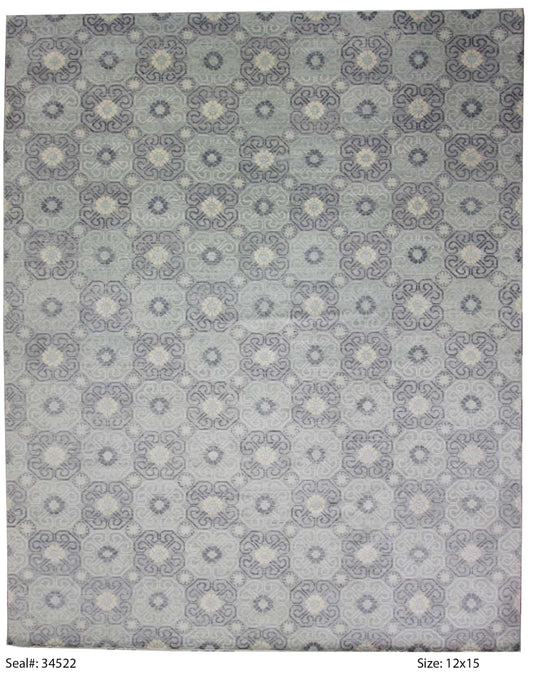 Modern L.Blue GC-54 12x15 Hand Knotted Area Rug from India