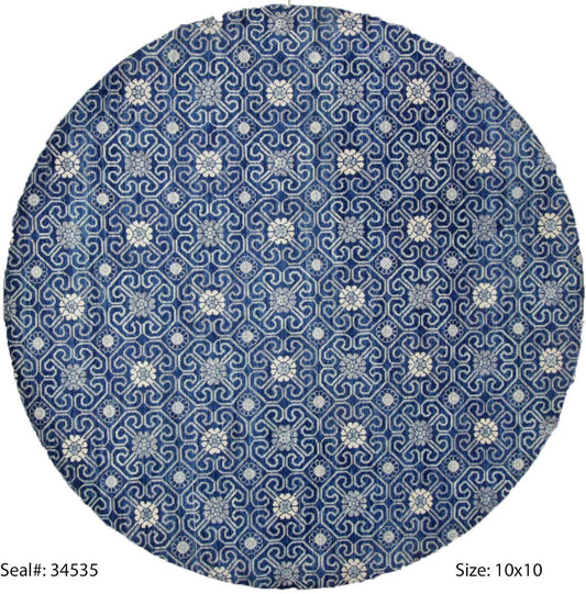 Modern Dblue GC-54 10ft Round Hand Knotted Area Rug from India