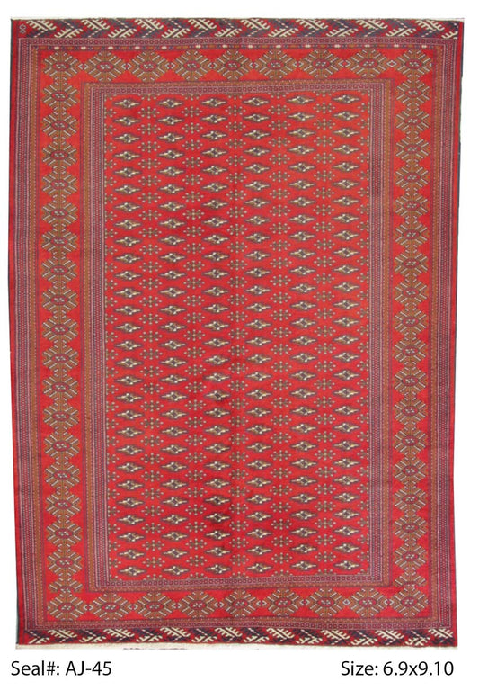 Traditional Red BUKHARA 7x10 Hand Knotted Area Rug from Pakistan