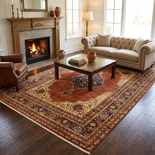 Traditional Rust BIDZAR 9x12 Hand Knotted Area Rug from India