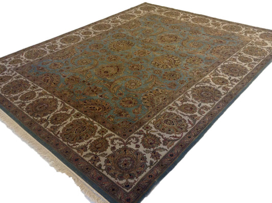 Traditional L.Blue KASHAN 8x10 Hand Knotted Area Rug from India