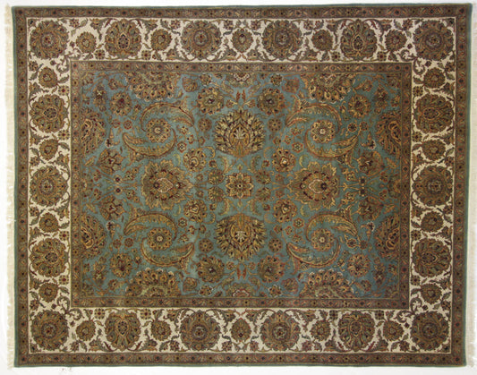 Traditional L.Blue KASHAN 8x10 Hand Knotted Area Rug from India