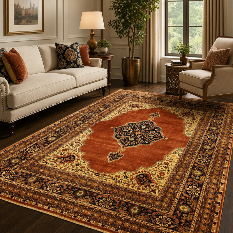 The Rug Mall Traditional Bidzar Rust-Navy Area Rug | 11445